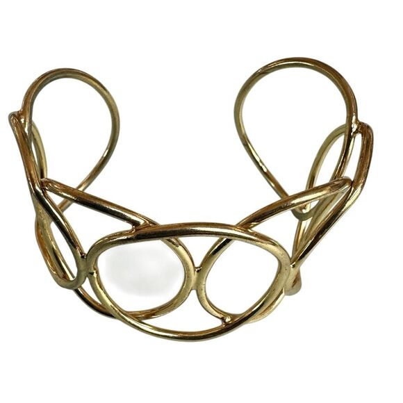 Gold-Tone Open Circle Openwork Cuff Bracelet - Picture 7 of 9